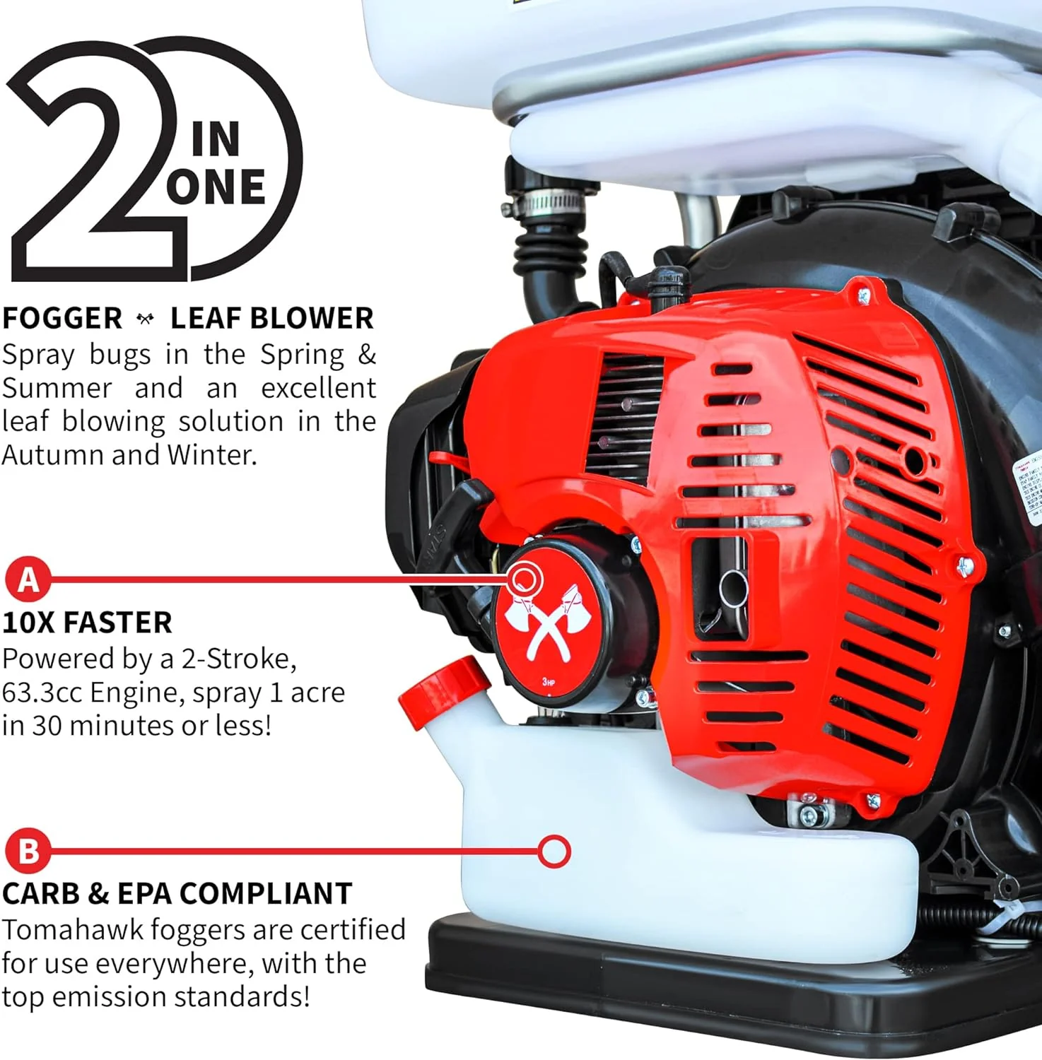 3.7 Gallon 3HP Turbo Boosted TOMAHAWK® Backpack Fogger, Leaf Blower with Pest Control (TMD14) - Image 3