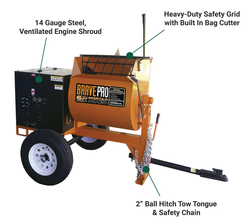 BravePro™ 6 Cubic Foot Steel Drum Mortar Mixer w/ Honda® GX240 Engine (BRPMM106H) - Image 3