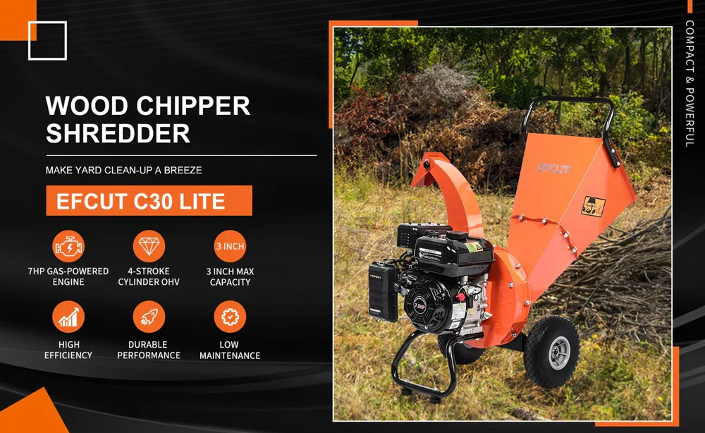 EFCUT C30 LITE Wood Chipper 3" Horizontal 7HP 212cc 4-stroke Gas-Powered (C30LITE) - Image 9