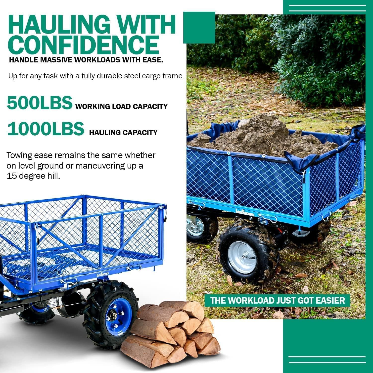 Landworks 48V 500 lb Working Capacity Self-Propelled Electric Utility Wagon Garden Cart (GUO026) - Image 4