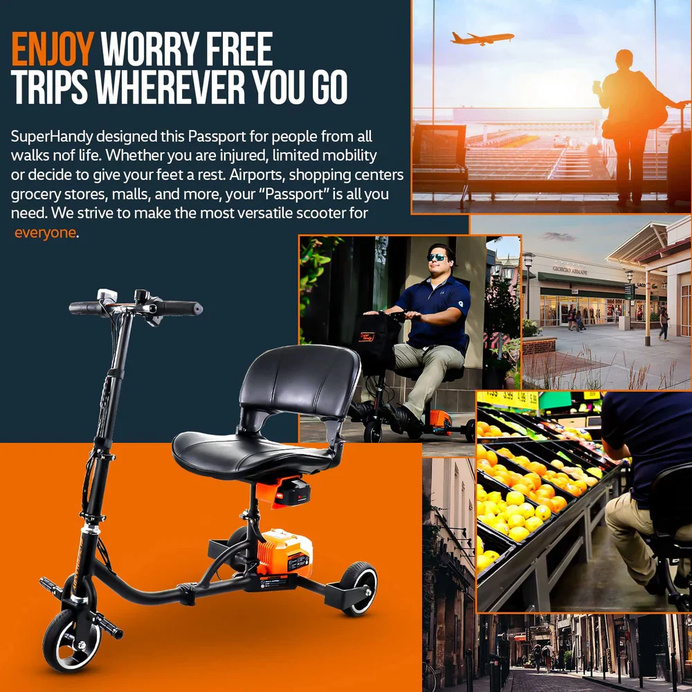 SuperHandy (GUT112) Passport 3 Wheeled Long Range Folding Mobility Scooter - Image 6