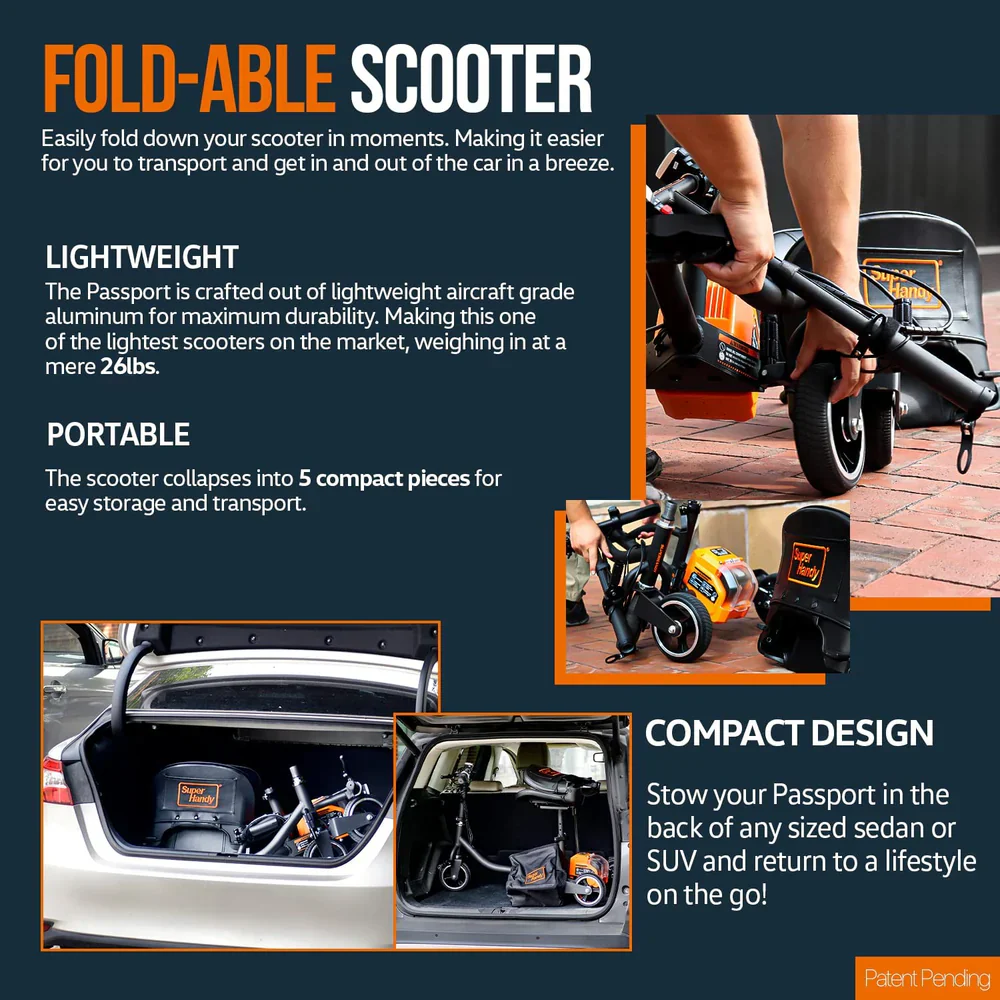SuperHandy (GUT112) Passport 3 Wheeled Long Range Folding Mobility Scooter - Image 7