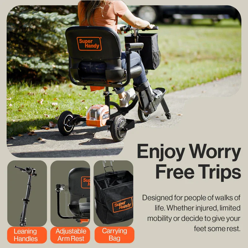 SuperHandy (GUT140) 3-Wheeled Lightweight Long Range Folding Mobility Scooter with Extra Battery - Image 5