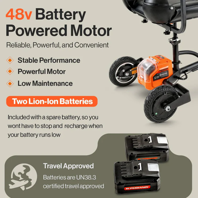 SuperHandy (GUT140) 3-Wheeled Lightweight Long Range Folding Mobility Scooter with Extra Battery - Image 6