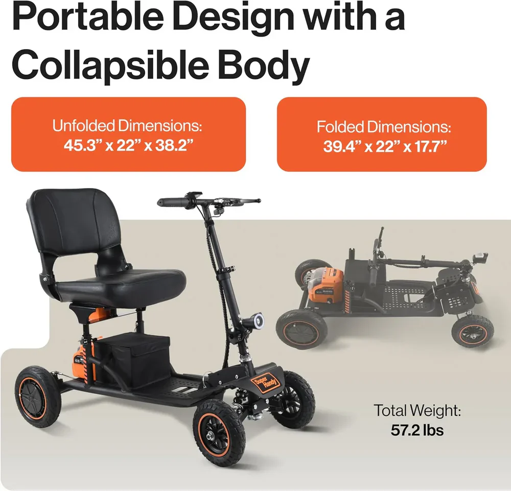 SuperHandy (GUT161) Explorer Mobility Scooter - Heavy-Duty Design, 48V 2Ah Battery, 350lb Capacity - Image 4